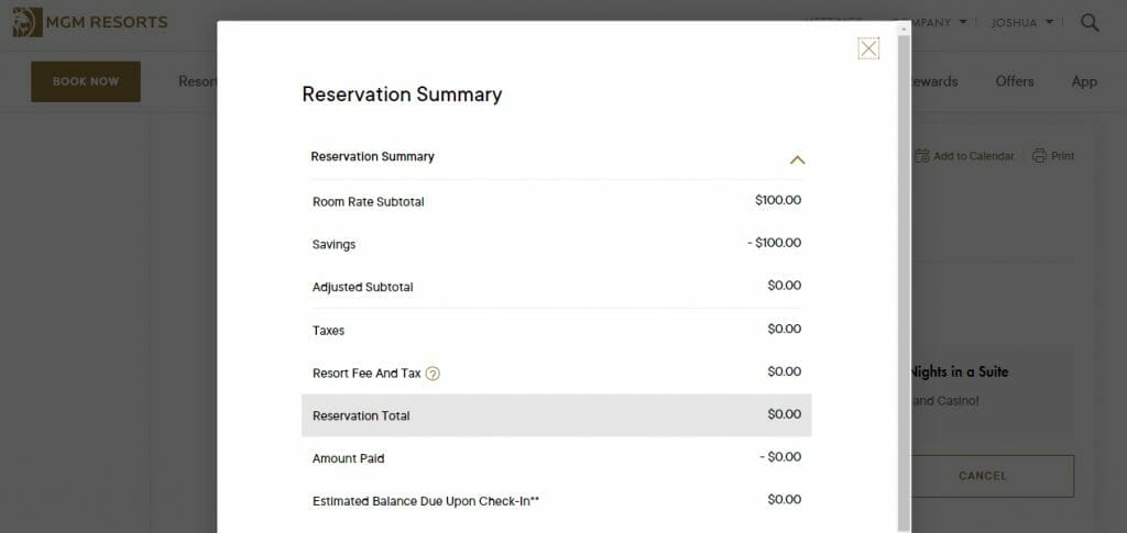 mLife reservation no resort fees