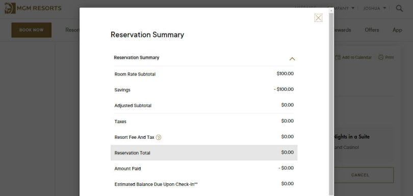 mLife reservation no resort fees