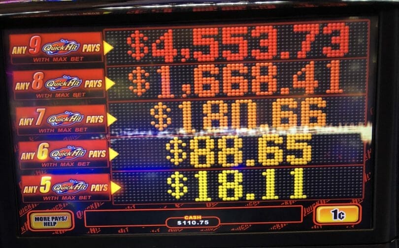Quick Hit by Bally Jackpots at max bet