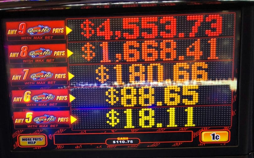 Quick Hit by Bally Jackpots at max bet
