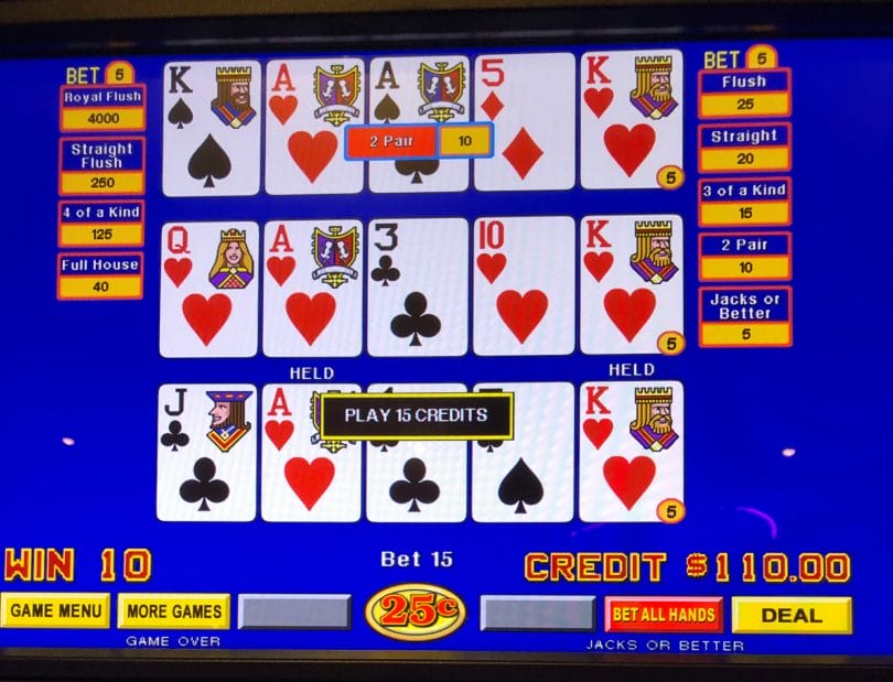 Hard Rock Casino Atlantic City Jacks or Better quarter denomination missed royal flush