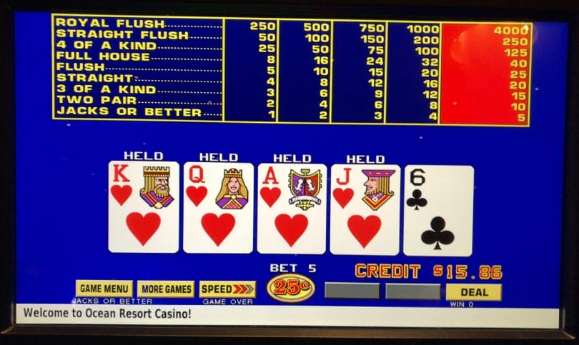 Ocean Casino Atlantic City missed royal Jacks or Better quarter denomination