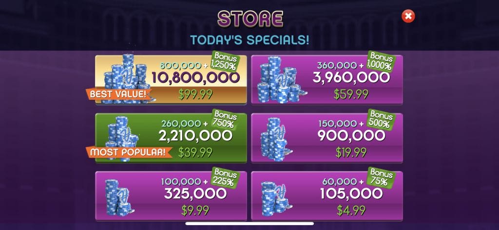 myVEGAS Blackjack coin store