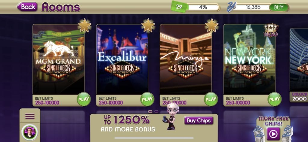 myVEGAS Blackjack room selection