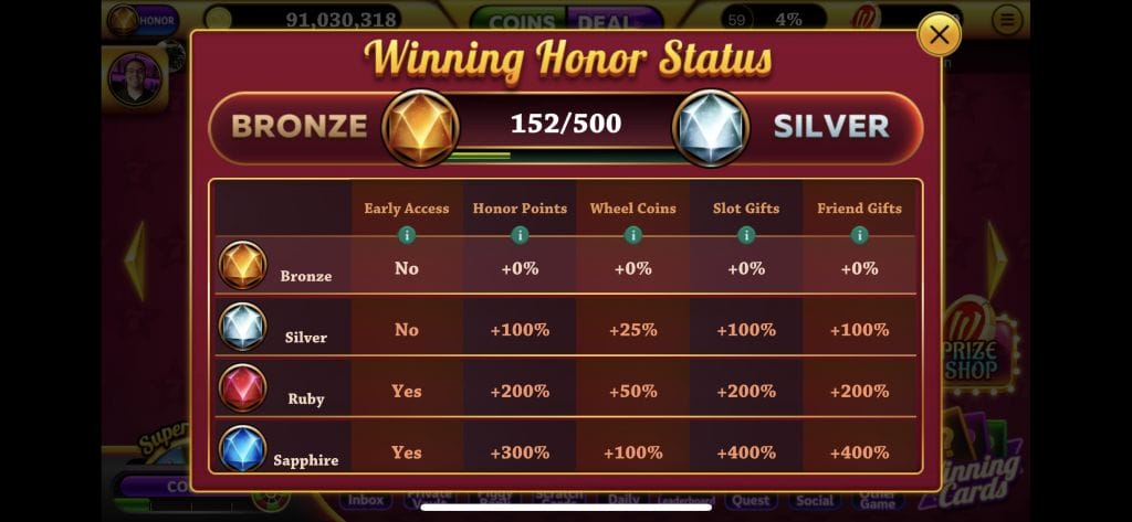 Winning Slots honor status