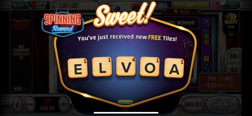 Vegas Words earn tiles