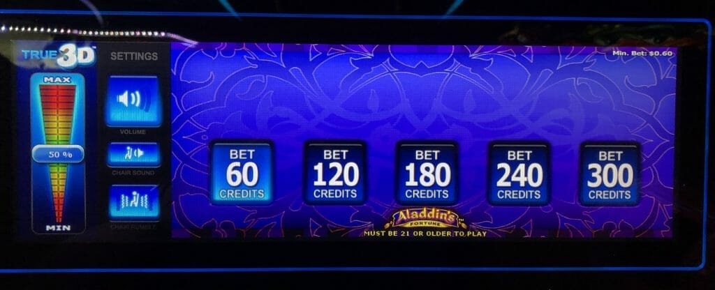 Aladdin's Fortune 3D by IGT bet panel