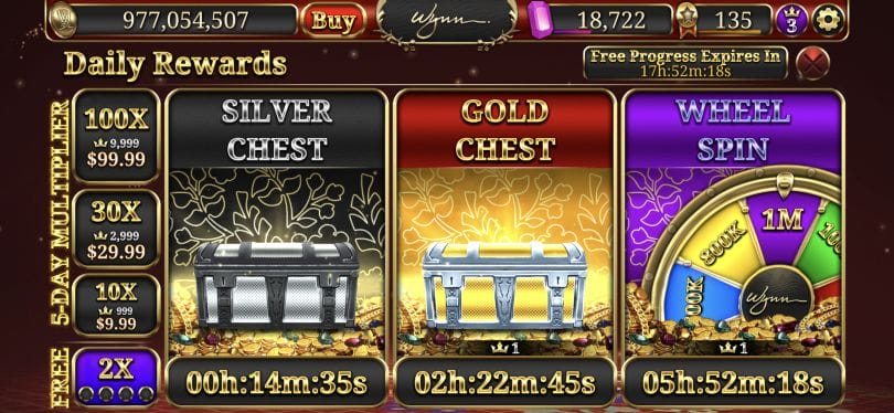 Wynn Slots chest wheel VIP points