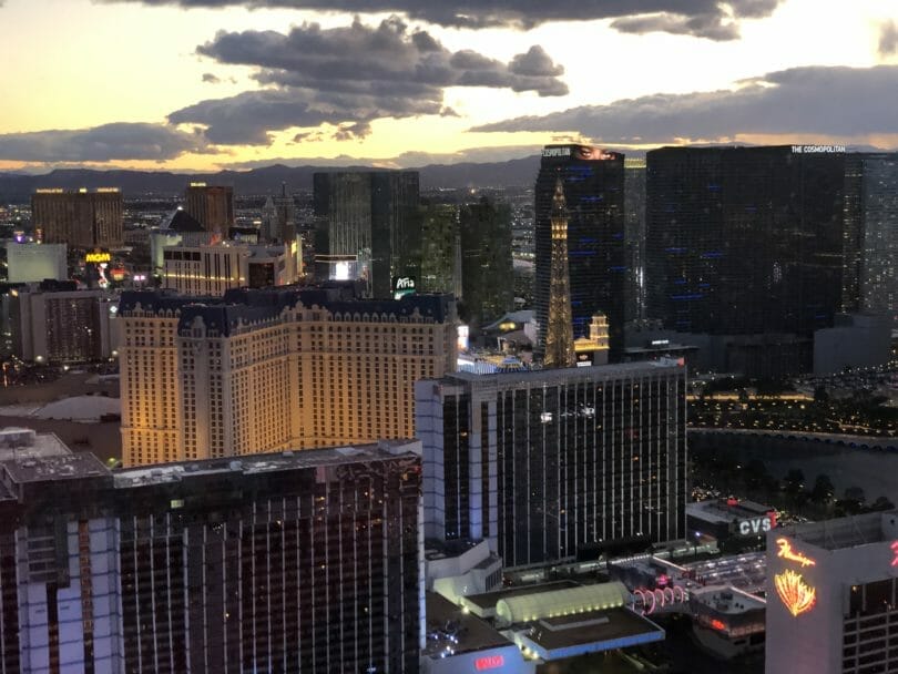 Las Vegas strip at sunset