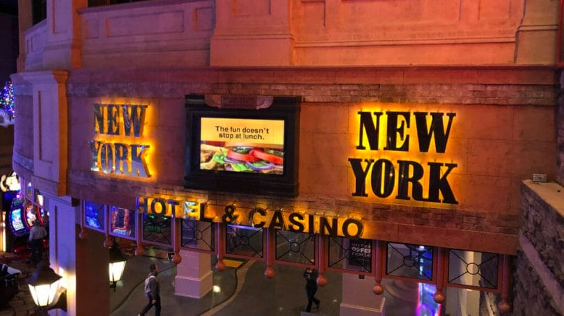 New York-New York Las Vegas sign down escalator