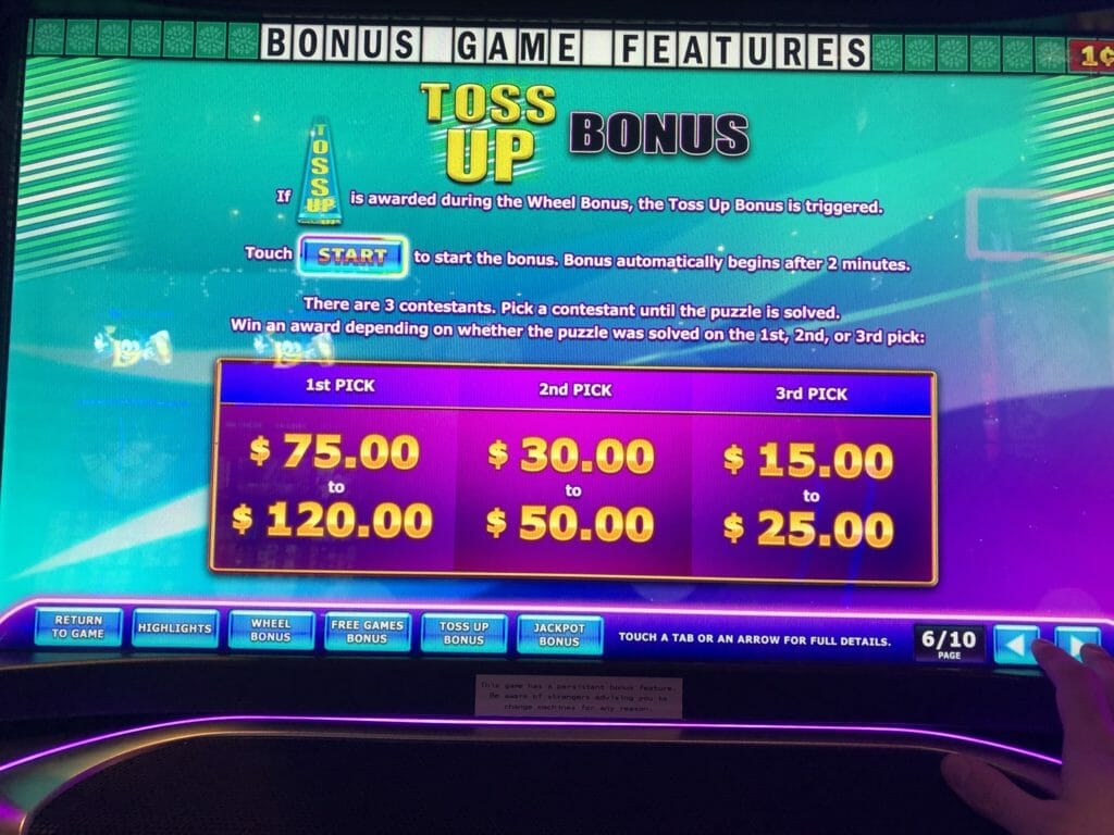 Wheel of Fortune 4D More Money by IGT Toss up Bonus info