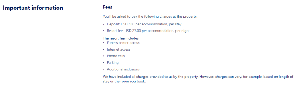 Expedia important information section