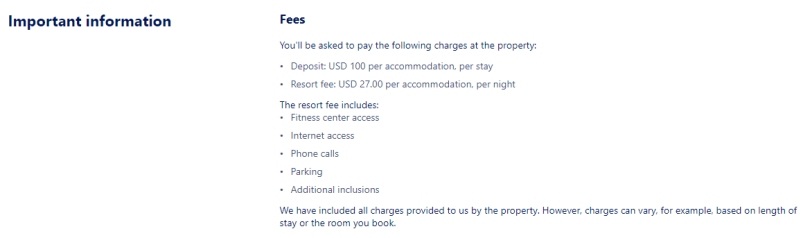 Expedia important information section