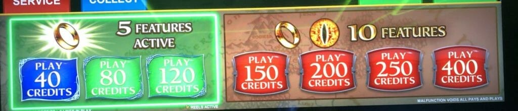 Lord of the Rings: Rule Them All by Scientific Games bet panel