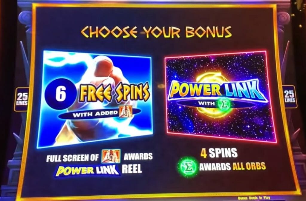 Zeus Power Link by Scientific Games free spins choice