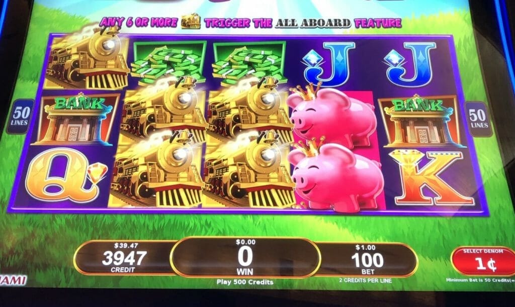 All Aboard Piggy Pennies by Konami five trains