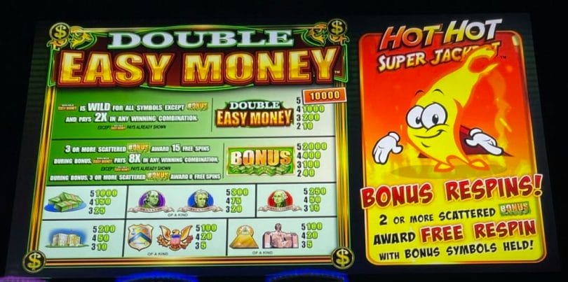 Hot Hot Super Jackpot Double Easy Money by WMS pay table