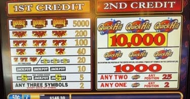 Quick Hit Double Jackpot by Bally pay table