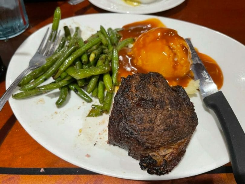 Ellis Island steak special meal in progress