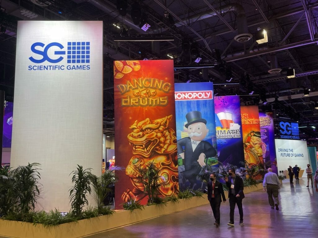 Scientific Games booth at G2E main theme banners