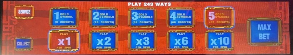 88 Fortunes by Shuffle Master bet panel