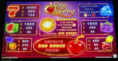 Very Cherry by Shuffle Master logo and pay table