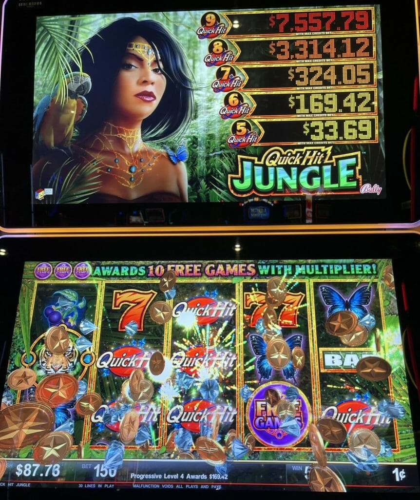 Quick Hit Jungle 6 Quick Hit symbols $1.50 bet $3 progressives