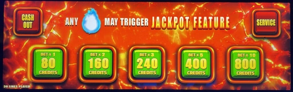 Wild Fireball Rumble by Aristocrat bet panel