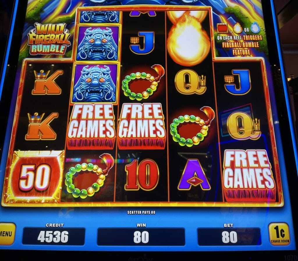 Wild Fireball Rumble by Aristocrat free games feature triggered