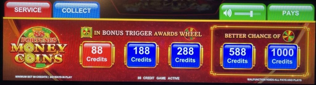 88 Fortunes Money Coins by Light and Wonder bet panel