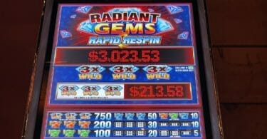 Radiant Gems Rapid Respin by Light & Wonder logo and paytable