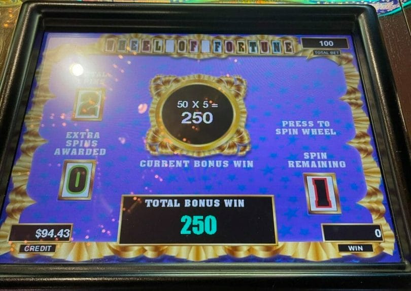 Wheel of Fortune video slot machine by IGT  wheel bonus in progress