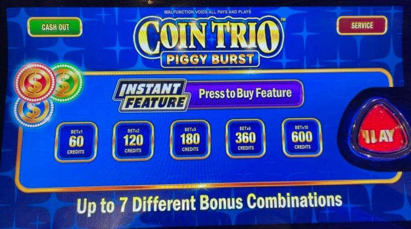 Coin Trio Piggy Burst by Aristocrat bet panel