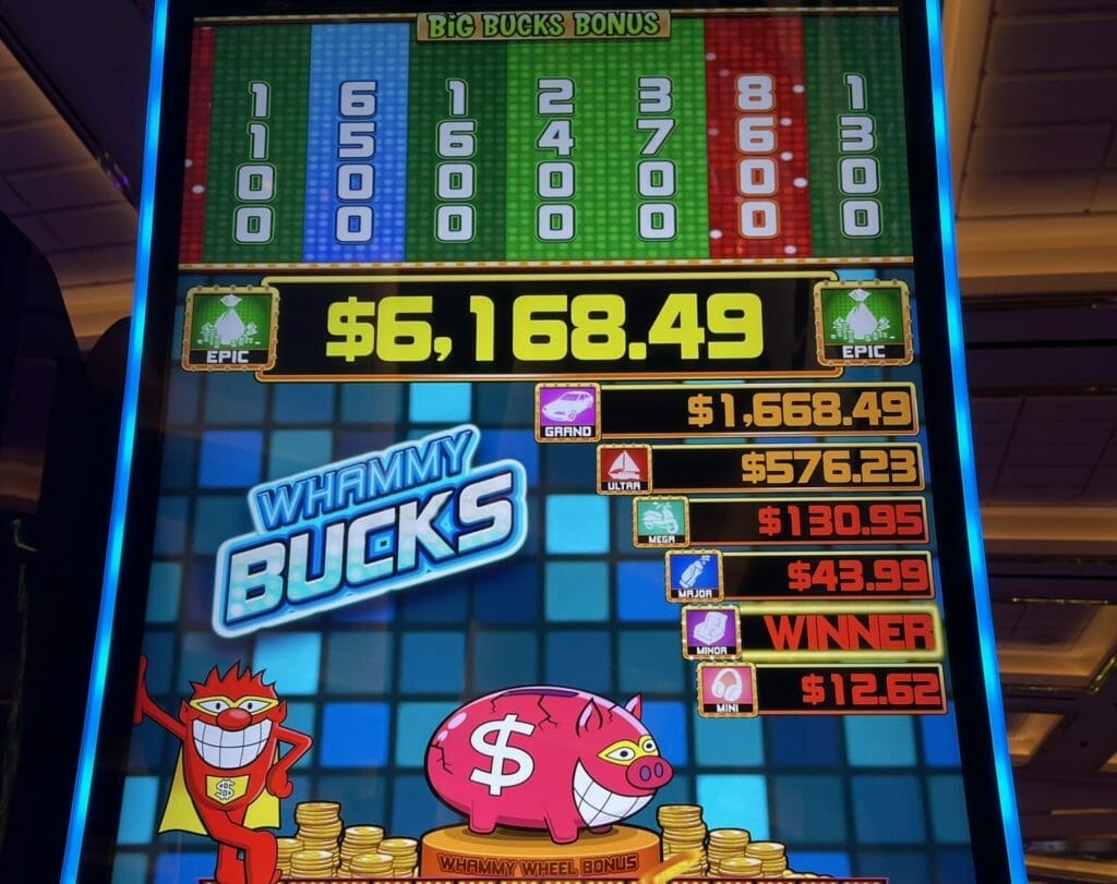 Press Your Luck Whammy Bucks by Everi logo progressives and big bucks bonus wheel